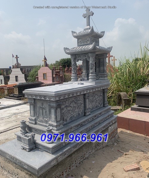 mẫu mộ công giáo thiên chúa giá bằng đá xanh đẹp - nhà mồ khu lăng mộ