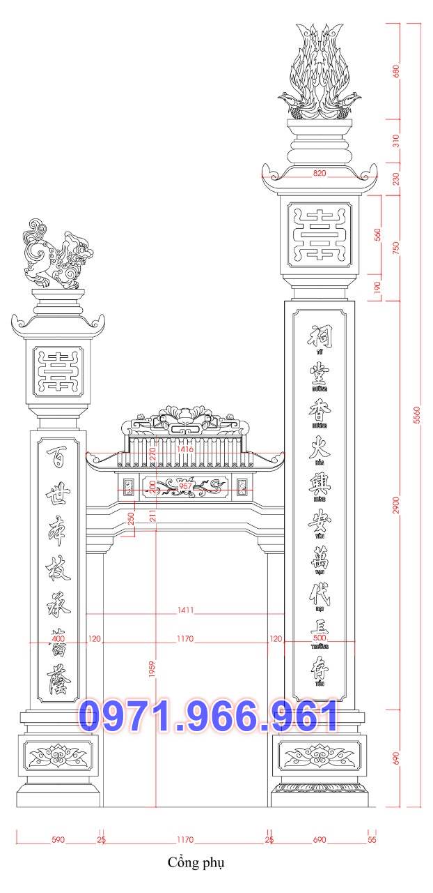 154 mẫu cổng đá xanh đẹp bán thái nguyên - tam quan tứ trụ