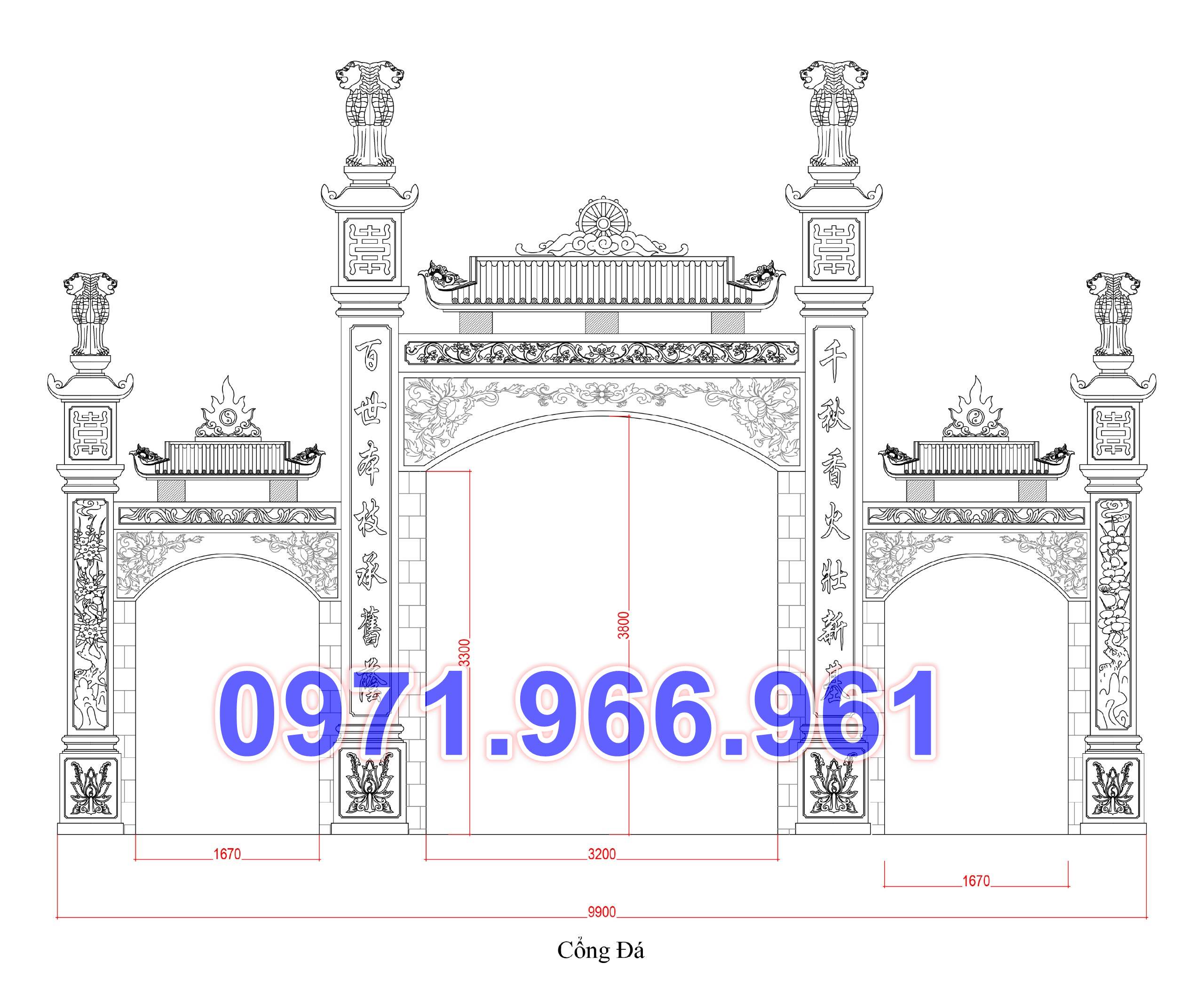 788 mẫu cổng đá xanh đẹp bán lai châu - tam quan tứ trụ